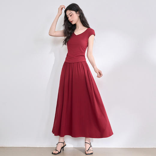 【炽热盛夏】复古时尚套装女2025夏季V领短袖搭半裙两件套V0650235 商品图1