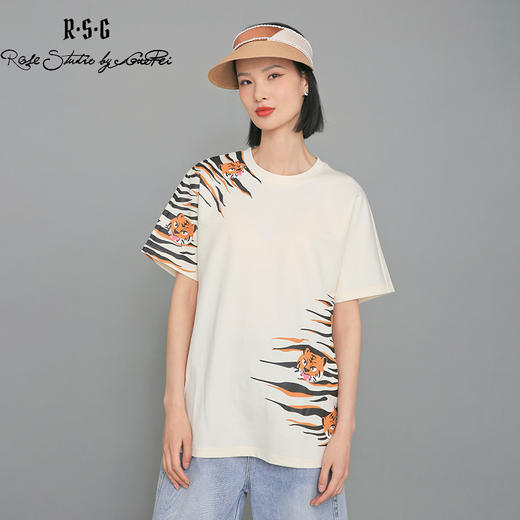RSG郭培成衣品牌原创设计米色小老虎纹印花上衣T恤女装 商品图3