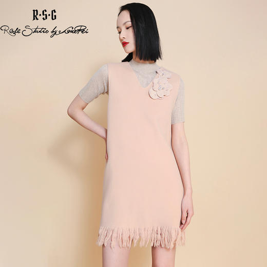 RSG郭培成衣品牌纯羊毛手工珍珠花朵流苏连衣裙A字裙 商品图2