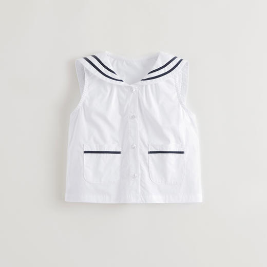 马克珍妮女童蓝白海军领无休衬衫 儿童马甲2025年夏装新款550827 商品图2