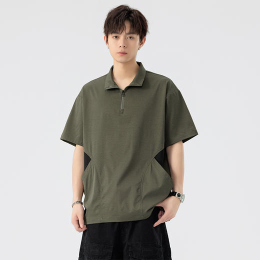 【DSL】大依优型大码立领拉链款短袖POLO衫T恤夏季加肥加大肥佬休闲宽松透气弹力男装上衣潮款 商品图1