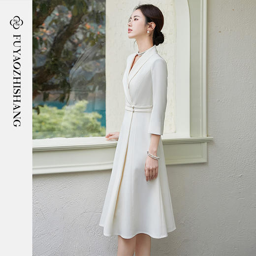 FUYAO扶摇 中华风连衣裙女修身显瘦西装裙优雅七分袖高级大摆裙夏 商品图4