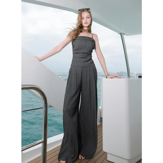 三彩独醒2025夏季新款两件套休闲套装莱赛尔吊带衫阔腿长裤F 商品图2