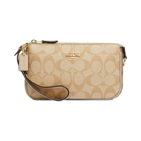 COACH蔻驰 Nolita 19 经典老花拉链开合 帆布拼鹅卵石纹皮革 手腕包手拿包 小号 女款 棕色