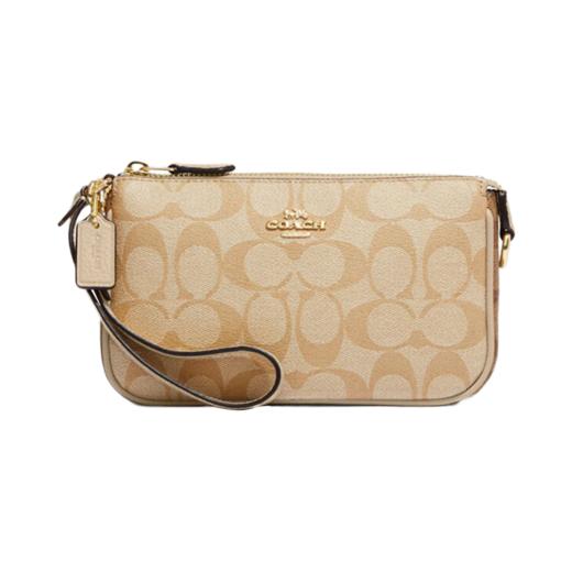 COACH蔻驰 Nolita 19 经典老花拉链开合 帆布拼鹅卵石纹皮革 手腕包手拿包 小号 女款 棕色 商品图0