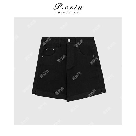 03-4潘依绣丁丁宠粉经典百搭黑色卷边时髦牛仔短裤 D6609 商品图1
