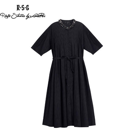 RSG郭培成衣品牌原创设计领口钉珠装饰泡泡袖纯棉百褶连衣裙 商品图0