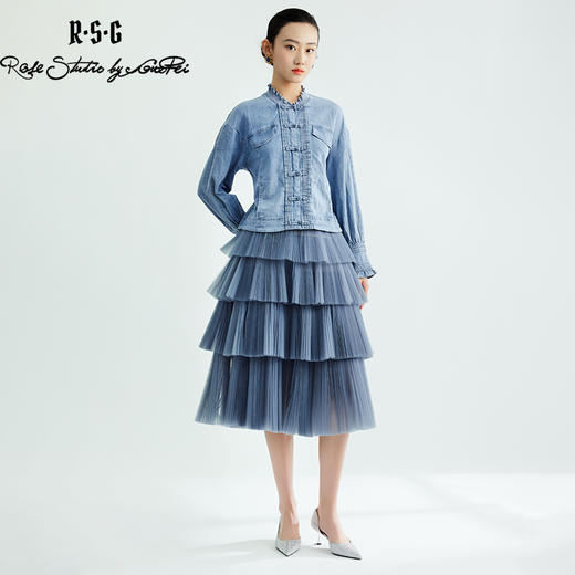 郭培成衣品牌国风牛仔木耳领对襟长袖衬衫 商品图2