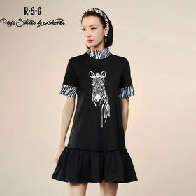 RSG郭培成衣品牌印花设计动物纹短裙百褶裙连衣裙黑色夏新品