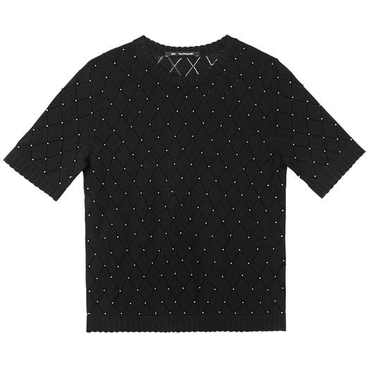 RSG郭培成衣品牌 夏季新款镂空钉珠装饰格纹针织薄款上衣 商品图4