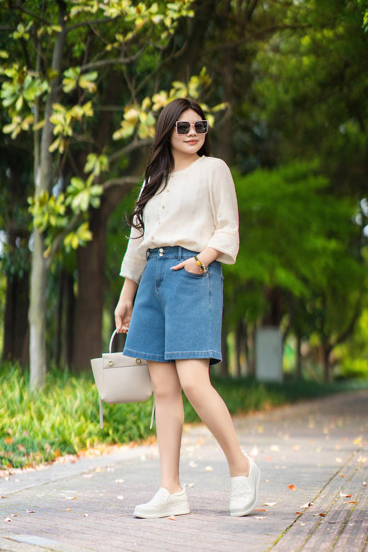 【牛仔短裤 清爽2色  弹力A字版】🍃✨🍃面料软弹亲肤，遮肉宽松显瘦，新款五分裤子，减龄牛仔短裤，7天发货 商品图9