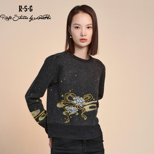 RSG郭培成衣品牌纯羊毛中式云纹花朵针织上衣外套女装 商品图1