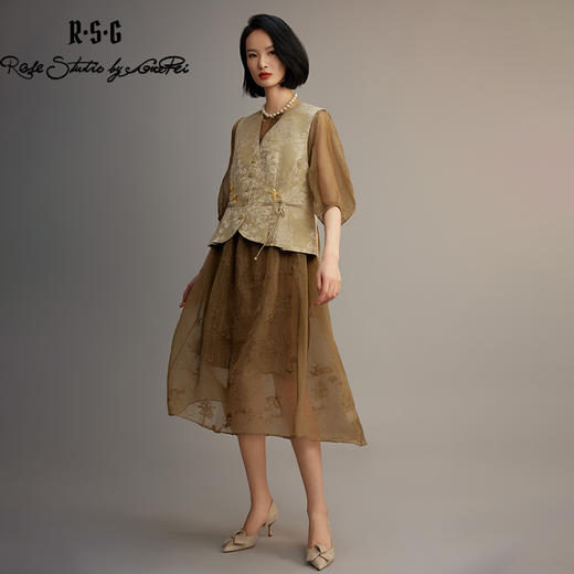 郭培成衣品牌【“药”爱自己】决明子刺绣锦织暗纹提花马甲 商品图4