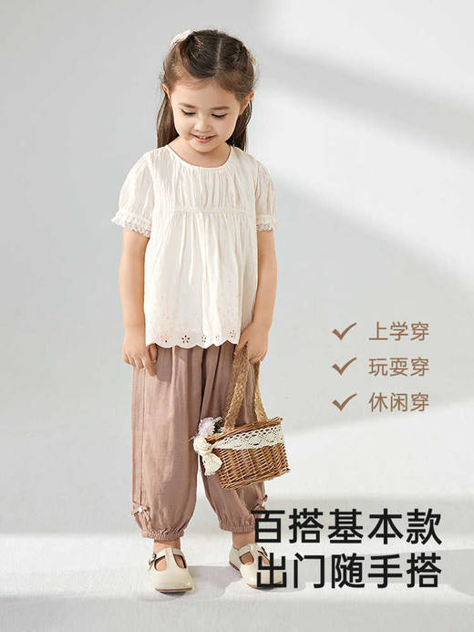 英氏儿童纱布裤子夏季女童透气防蚊裤2025新款长裤子YRKCJ2R026A 商品图3