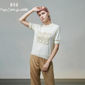 RSG郭培成衣品牌原创设计双喜图案印花白色针织薄款T恤上衣