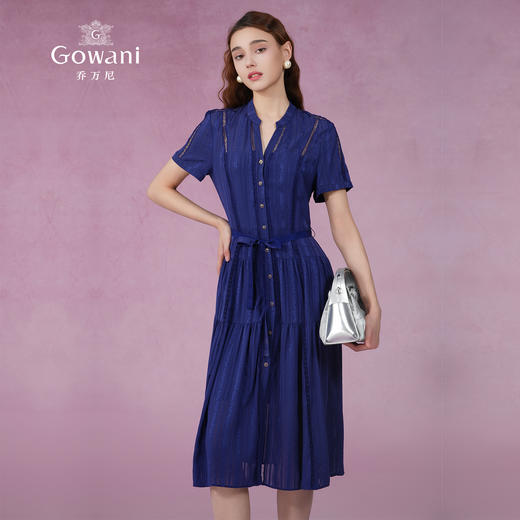 乔万尼真丝连衣裙16.5mm提花桑蚕丝收腰显瘦气质职场短袖ET2E319 商品图1