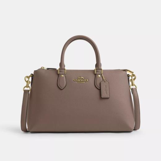 COACH蔻驰 Georgia 34 顶部拉链开合 精致鹅卵石纹皮革 单肩斜挎手提包 大号 女款 暗石色 商品图0