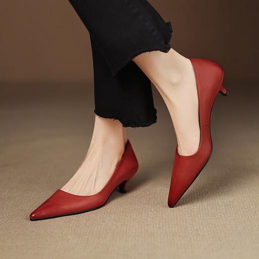 【预售5天】里外全皮猫跟鞋细跟尖头浅口单鞋水洗头层牛皮简约复古低跟鞋通勤MX&mx89702 商品图3