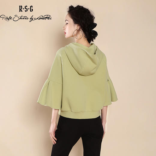 RSG郭培成衣品牌芦苇绿女士连帽休闲半袖上衣卫衣连帽衫女装 商品图1