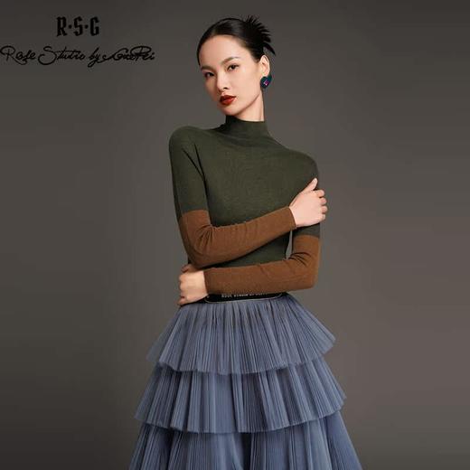 RSG2023郭培线上成衣品牌早秋修身显瘦袖子拼色精纺打底针织毛衣 商品图1