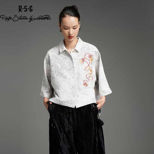 RSG郭培成衣品牌新中式芙蓉花刺绣国风设计感宽松款衬衫外套 商品图4