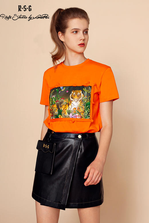 RSG郭培成衣品牌手绘老虎画框新中式国风印花夏季新款上衣 商品图5