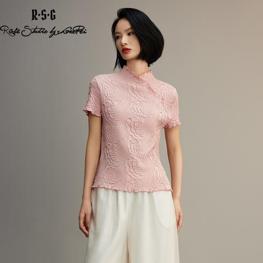R.S.G精品系列新款流行新中式国风斜襟褶皱短袖上衣 商品图0