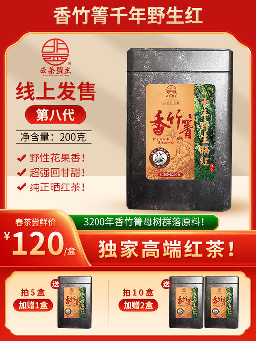 云茶盟主线上第八年首发！市面最强晒红茶！【香竹箐千年野生晒红】首发超强补贴！3200年野生古茶王群落 野性花果香极其丰富！ 现货速发！ 商品图0