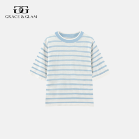 Grace&Glam 法式撞色条纹正肩中袖上衣