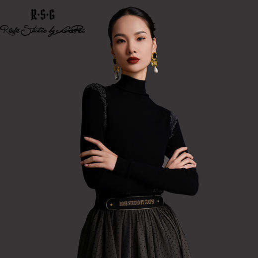 RSG2023郭培线上成衣品牌早秋修身显瘦银丝花边装饰打底针织毛衣 商品图1