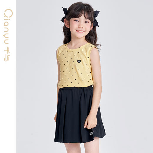 笛莎千与2025夏季新款女童休闲时尚波点印花无袖T恤 商品图1