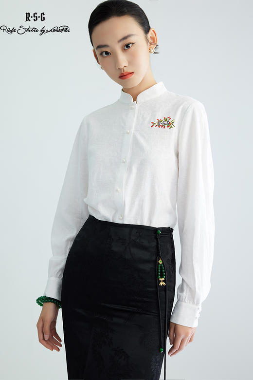 郭培成衣品牌【“药”爱自己】枸杞子刺绣小立领衬衫刘诗诗同款 商品图5