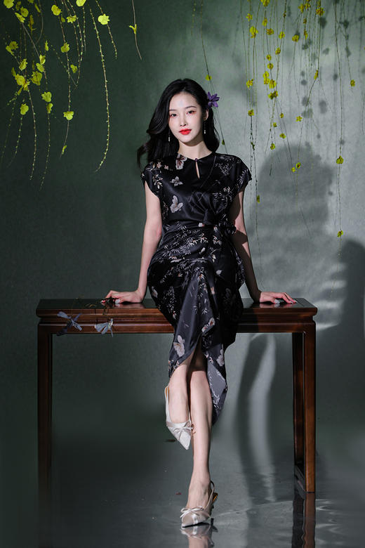 逸红颜明月优选#23姆米真丝提花裙『蝶竹』流淌的丝绸黑珍珠，腰间蝴蝶结系带优雅迷人 商品图13