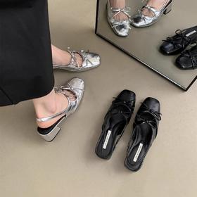 【小香风包头凉鞋】夏季外穿 法式女士气质粗跟仙女风银色后空单鞋女 