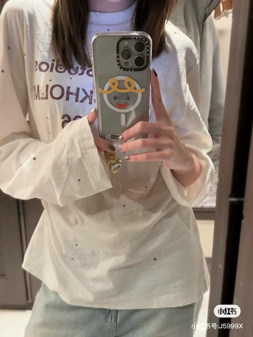 42-4  颓废华丽时髦去油腻 AC 25SS 茶染做旧烫钻 圆领超长袖 宽松T恤 商品图0