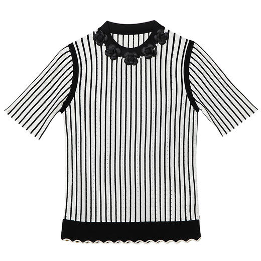 RSG郭培成衣品牌2023夏季新款装饰条纹小香风针织圆领T恤上衣 商品图4