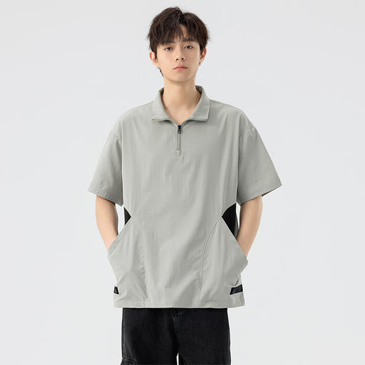 【DSL】大依优型大码立领拉链款短袖POLO衫T恤夏季加肥加大肥佬休闲宽松透气弹力男装上衣潮款 商品图2