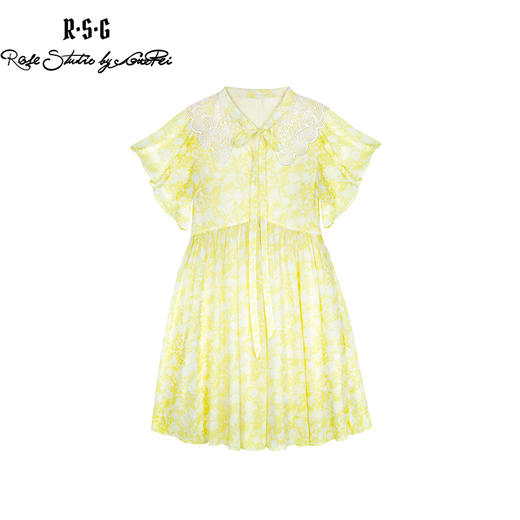 RSG郭培成衣品牌原创设计蕾丝印花女士连衣裙短袖黄色夏季 商品图0