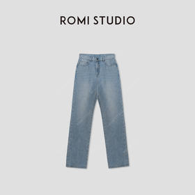 ROMI STUDIO “贵妇裤” 100%斜纹棉高腰直筒水洗蓝牛仔裤 23AWN288