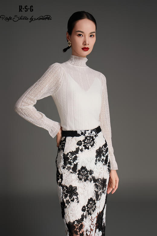 RSG2023郭培成衣品牌原创早秋浪漫荷叶边修身针织衫 商品图5