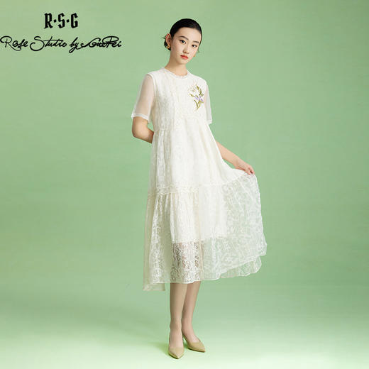 郭培成衣品牌【“药”爱自己】法式复古重工刺绣蕾丝拼接连衣裙 商品图1