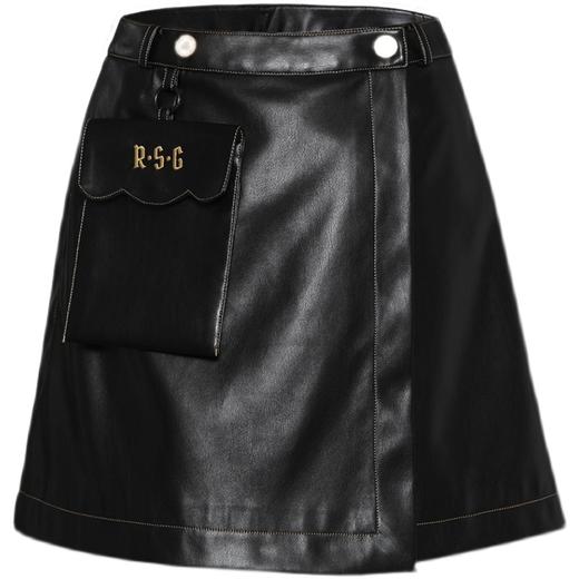 RSG郭培成衣品牌原创设计春夏季金线刺绣黑色口袋A字皮裙短裙 商品图4