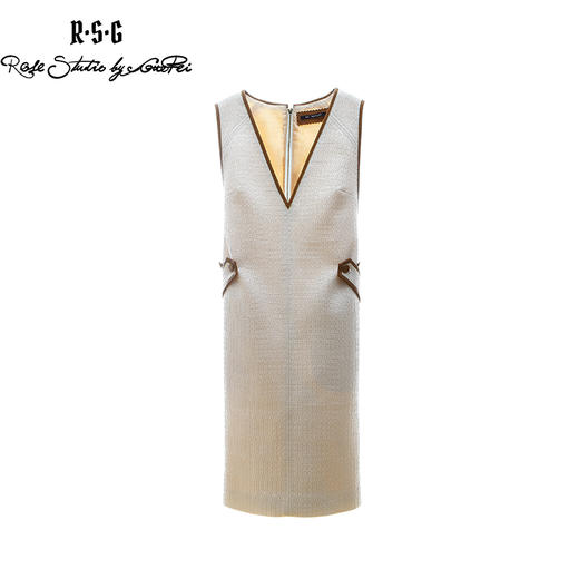 RSG郭培线上成衣品牌原创设计米色粗花呢V领无袖长款连衣裙 商品图1