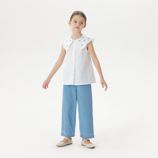 马克珍妮女童元气花边轻薄牛仔裤儿童直筒裤2025年春夏新款550832 商品图2