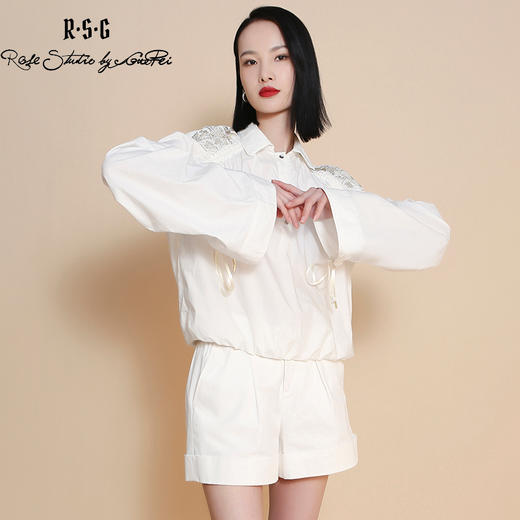 RSG郭培成衣品牌原创设计白色刺绣喇叭袖女款中式衬衫女装 商品图1