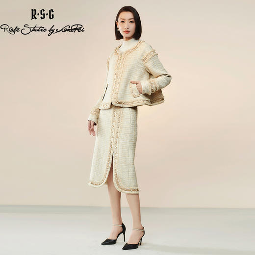 RSG郭培成衣品牌原创设计粗花呢钉珠套装短外套半身裙套装 商品图0