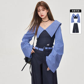 西遇设计感抹胸上衣套装女新款宽松慵懒风阔腿裤两件套SS150089/SS150090