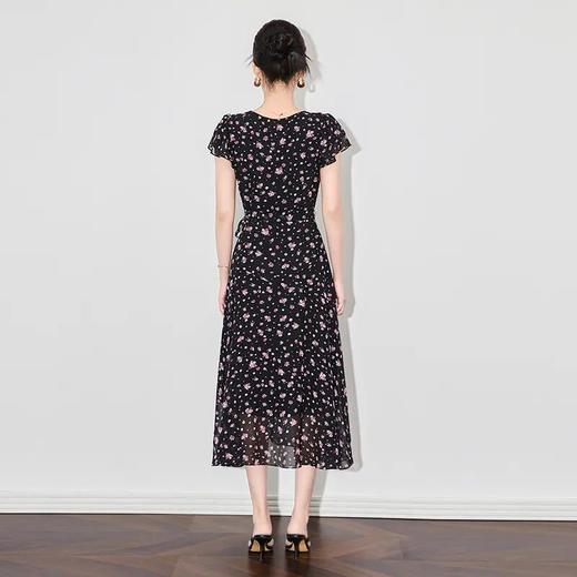 【高货wl】全新升级【铂金会员330/天猫439/差价109】(02250) 洛诗琳新款轻熟风浪漫优雅碎花V领叠襟荷叶袖收腰连衣裙女 商品图1