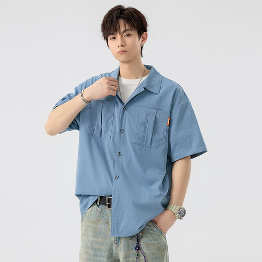 【DSL】大依优型大码翻领短袖衬衫夏季加肥加大肥佬休闲宽松透气弹力男装上衣潮款 商品图5