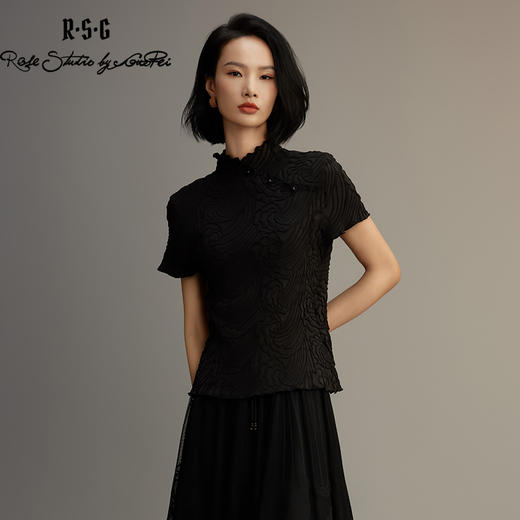 R.S.G精品系列新款流行新中式国风斜襟褶皱短袖上衣 商品图4